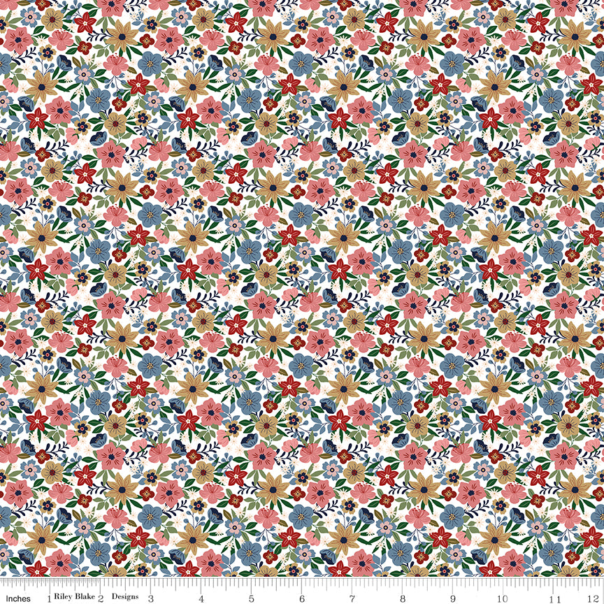 Floral pattern fabric with a ruler at the bottom