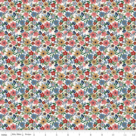 Floral pattern fabric with a ruler at the bottom