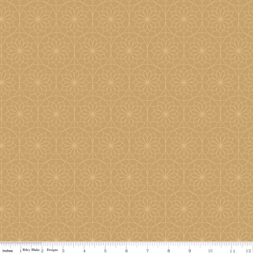 Patterned fabric with geometric design on a beige background