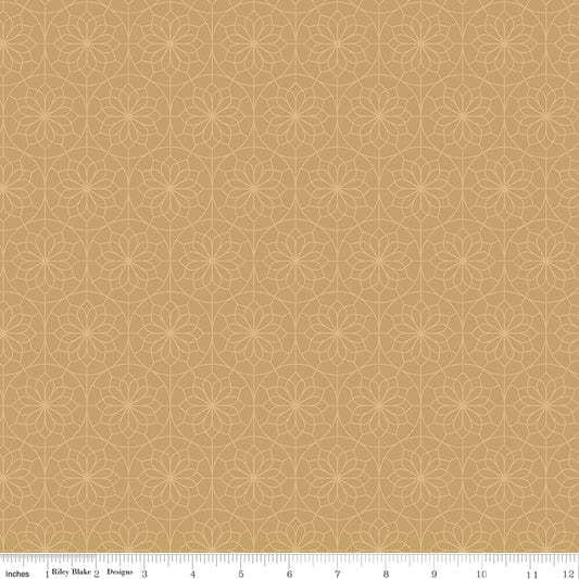 Patterned fabric with geometric design on a beige background
