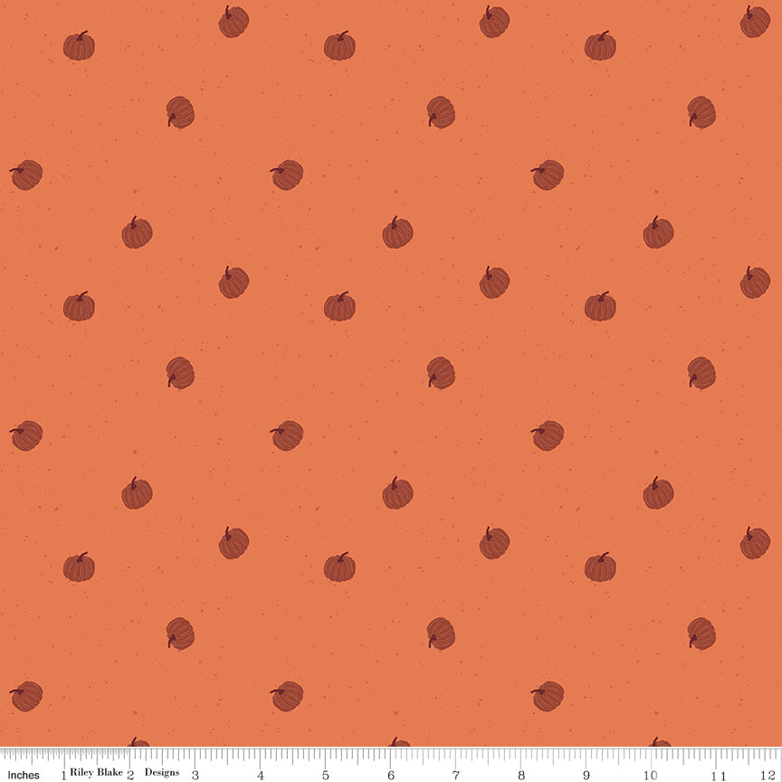 Small brown pumpkins pattern on an orange background