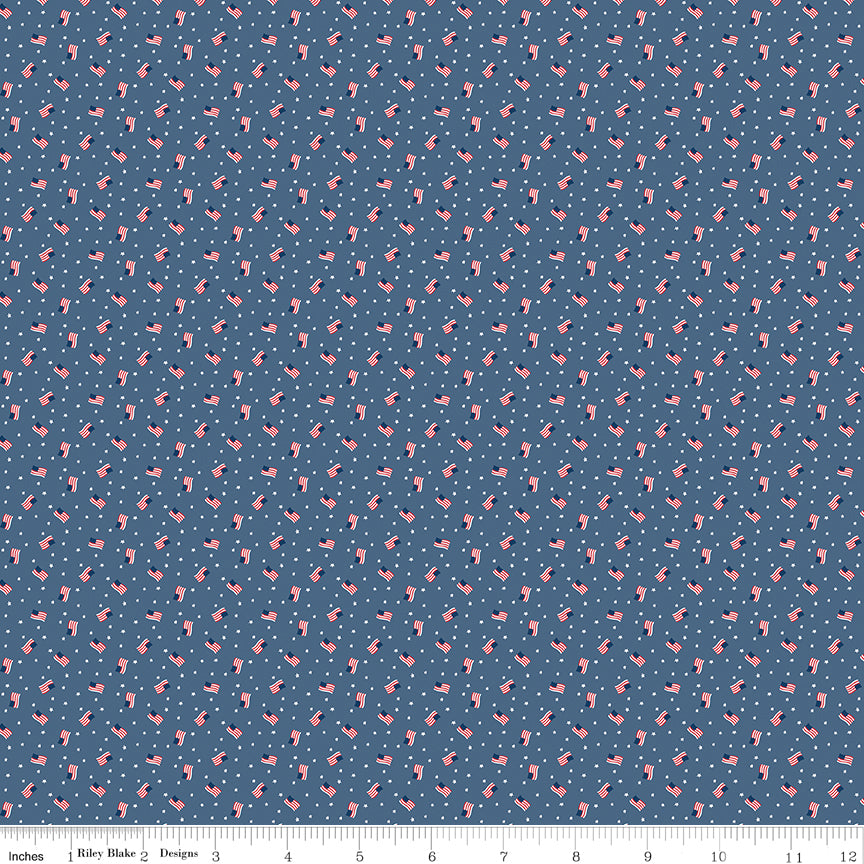Blue fabric with US Flag pattern