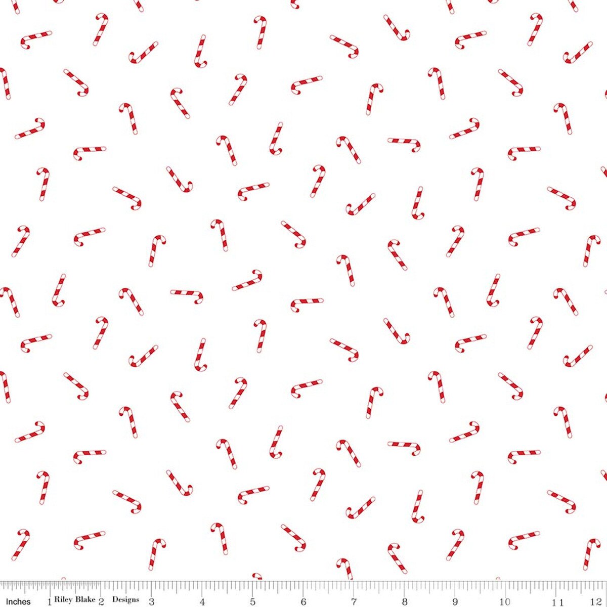 White fabric with candy canes scattered