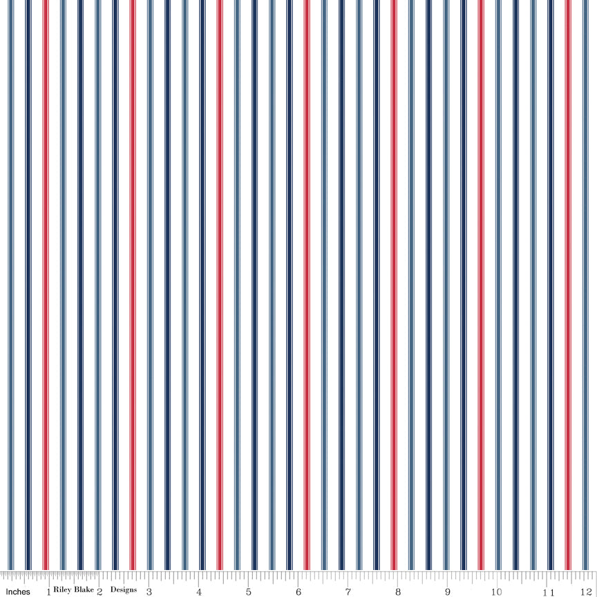 Fabric with red and blue stripes on a white background