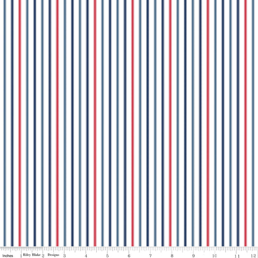Fabric with red and blue stripes on a white background