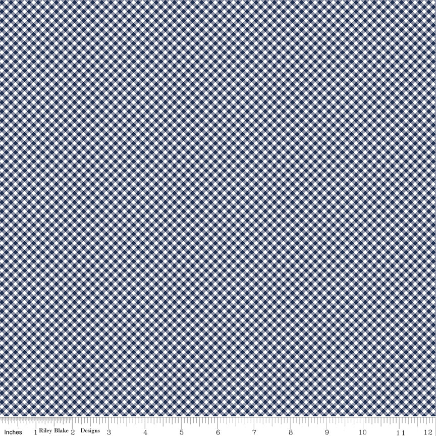 Navy and white checkered pattern fabric swatch