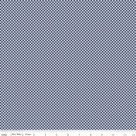 Navy and white checkered pattern fabric swatch