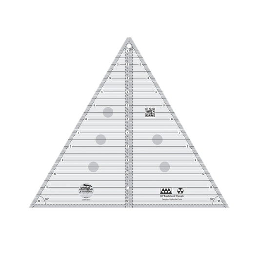 Triangular ruler with measurement markings on a white background