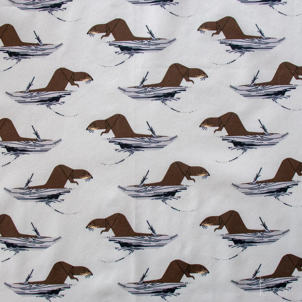 Pattern of otters on trees on a white background
