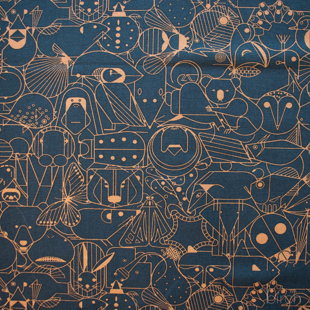 Pattern of stylized animals on a dark background