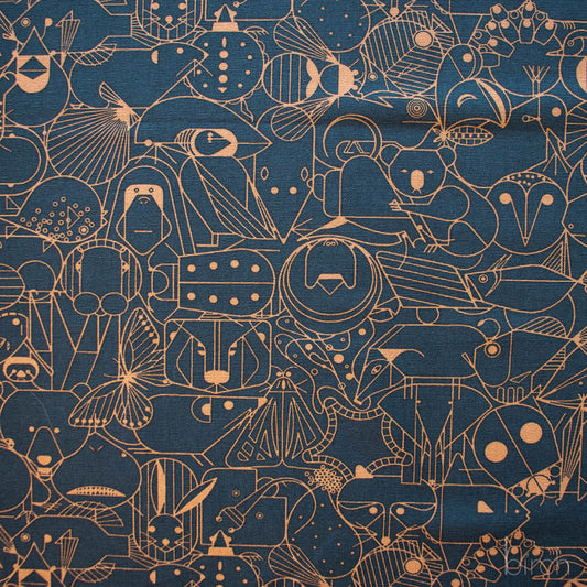 Pattern of stylized animals on a dark background