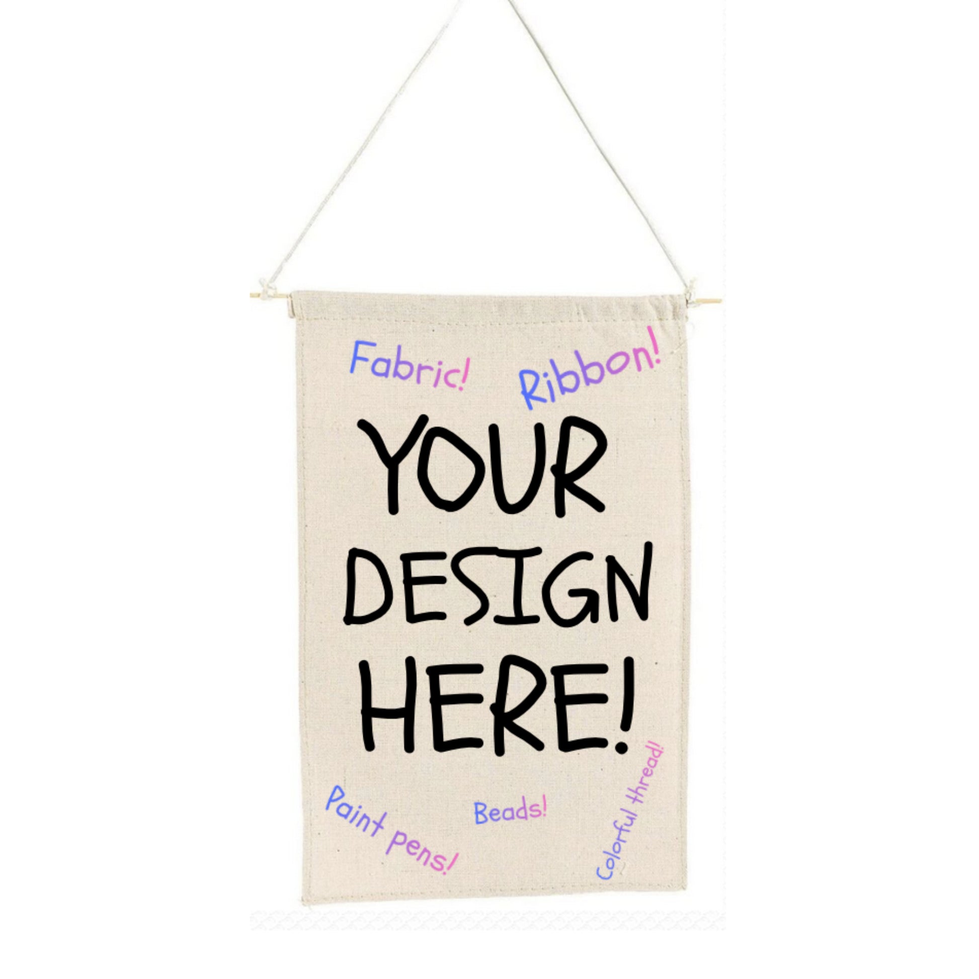 Blank banner with text 'Your design here!' on a white background