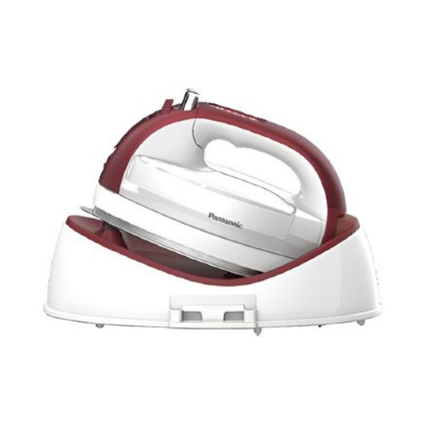 White and red Panasonic iron on a white background