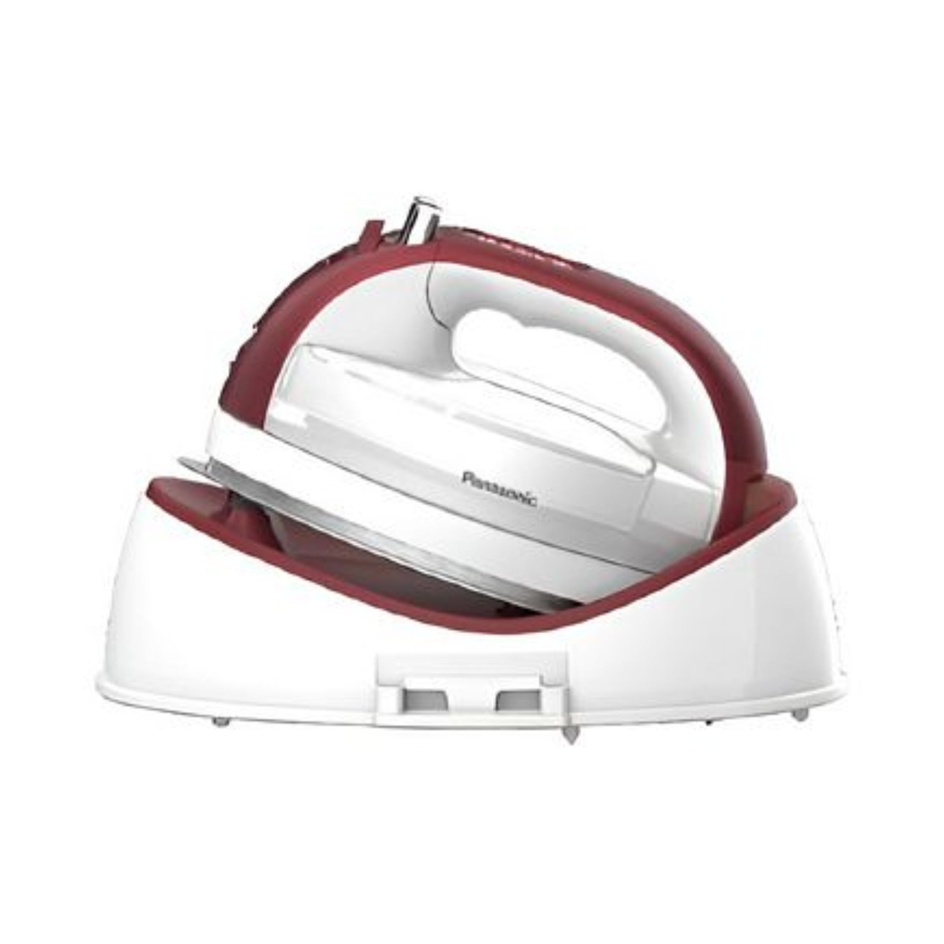 White and red Panasonic iron on a white background