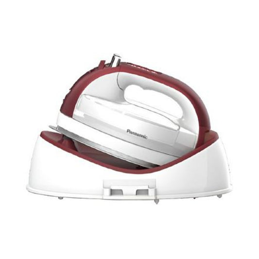 White and red Panasonic iron on a white background