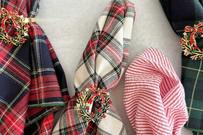 Christmas Wreath Napkin Rings paired with Tartan Cloth Napkins