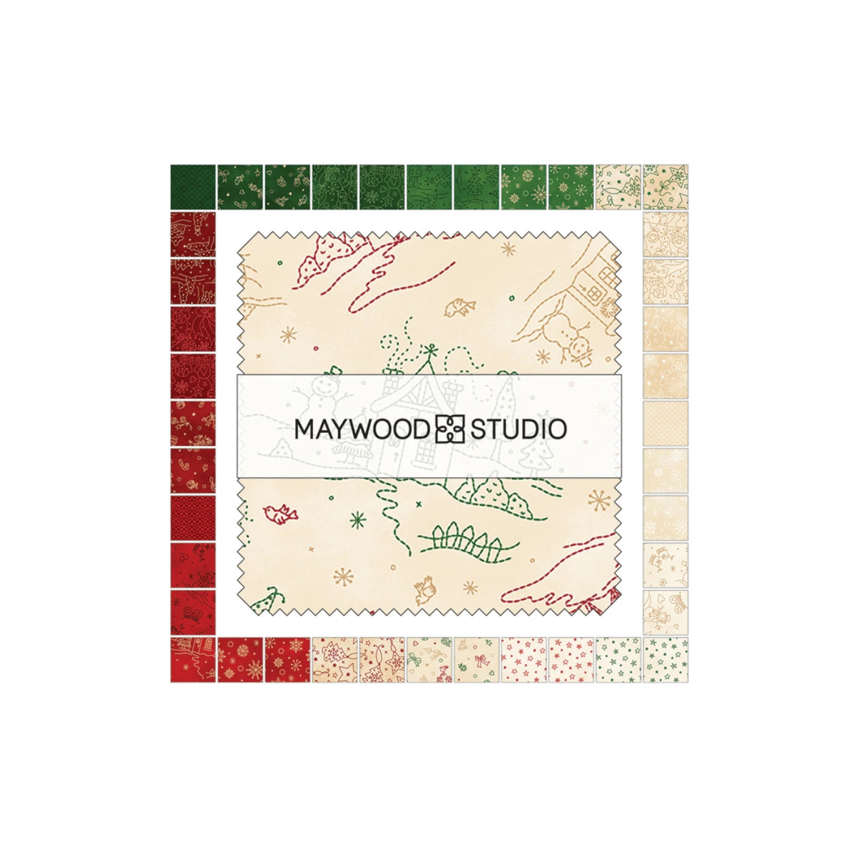 Christmastime 5 inch stacker of holiday fabrics from Maywood Studio