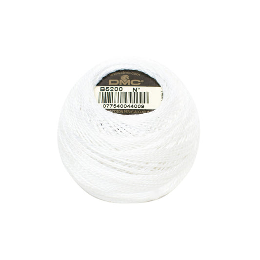 White ball of DMC thread on a white background