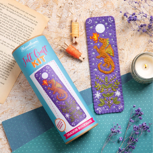 Dragon Felt Bookmark and packaging by Hawthorn Handmade