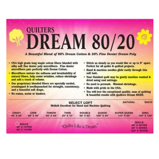 Quilters Dream 80/20 label