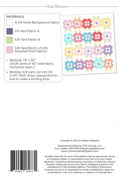 Fabric Requirements for Early Bloomers Quilt