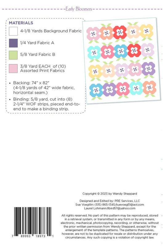 Fabric Requirements for Early Bloomers Quilt