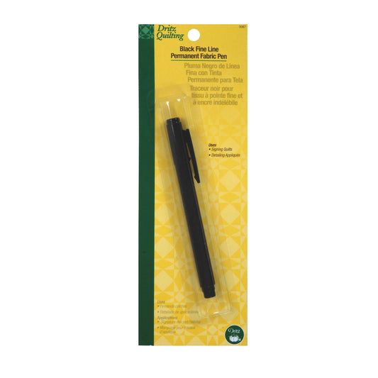 Black fine line permanent fabric pen in packaging on a white background