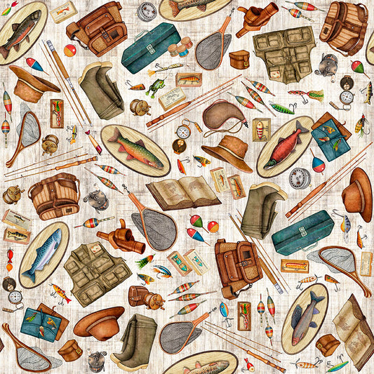 Fishing Equipment in Cream from QT Fabrics