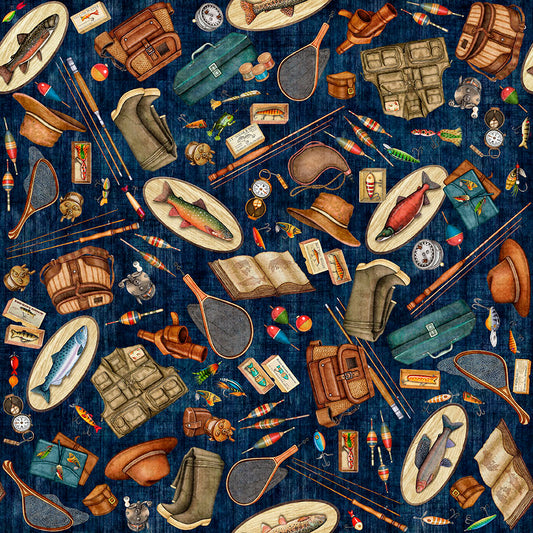 Fishing Equipment in Navy from QT Fabrics