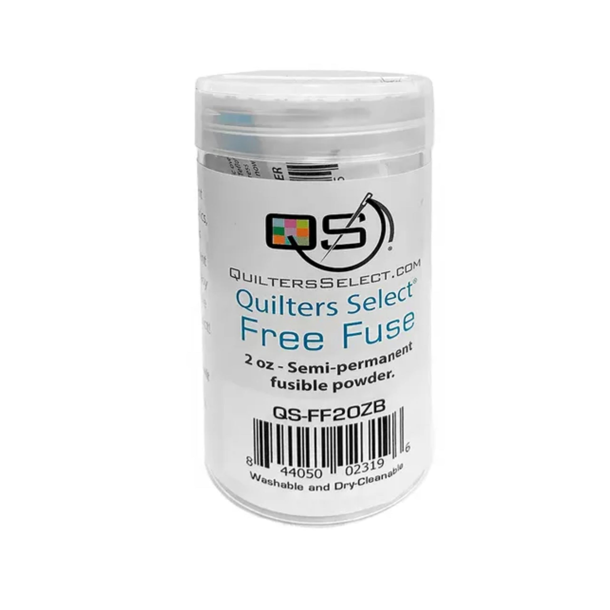 Quilters Select Free Fuse fusible powder container on a white background