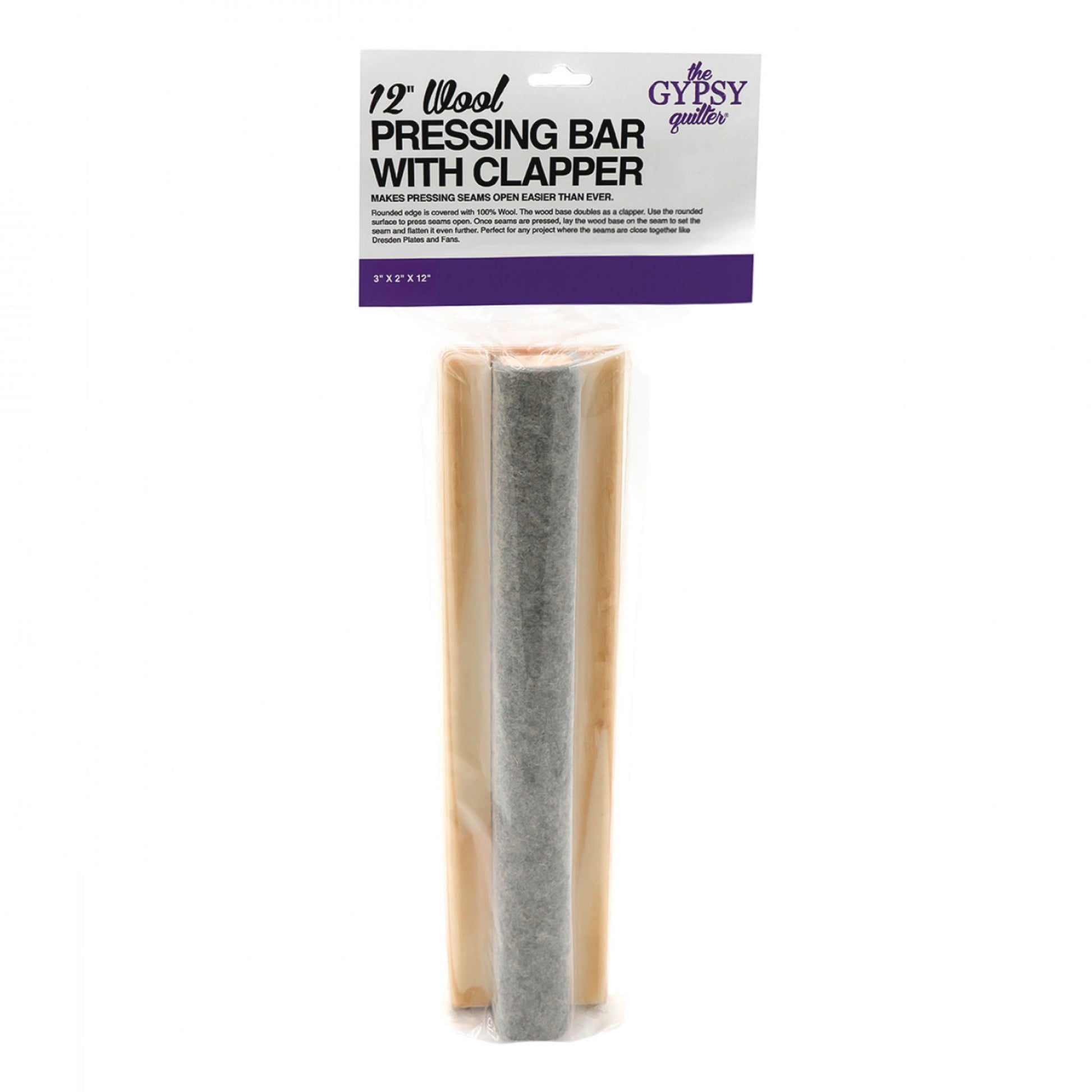 12 inch Wool Pressing Bar with Clapper by Gypsy Quilter in package