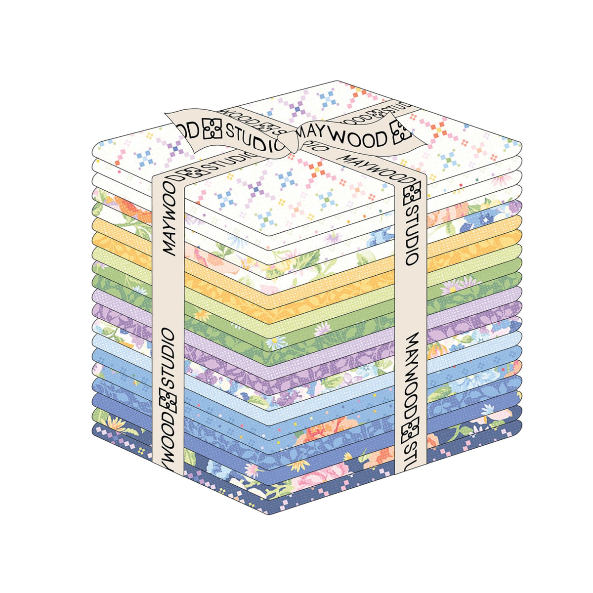 Collection of pastel fabrics cut in fat quarters