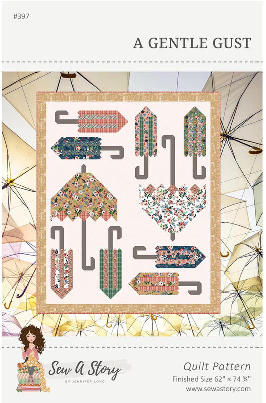 Quilt pattern cover titled 'A Gentle Gust' by Sew a Story with decorative elements and text.