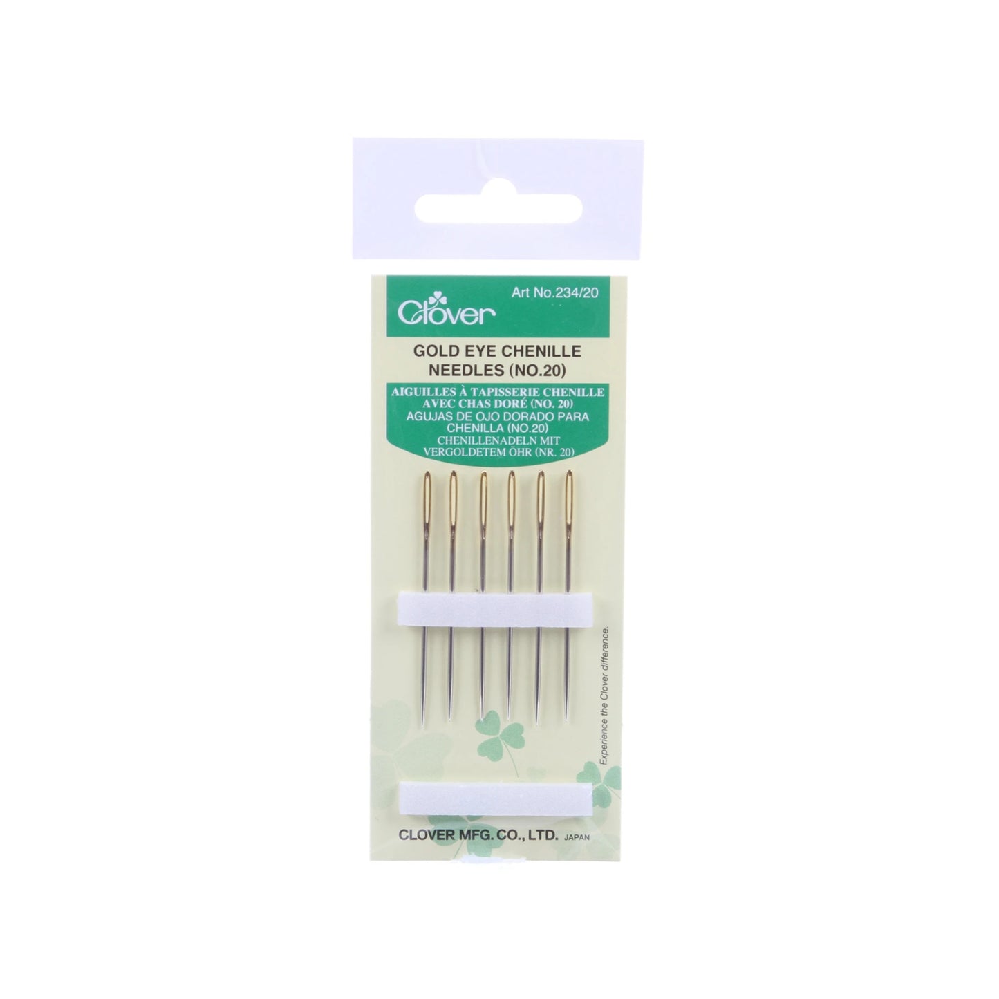 Pack of Clover gold eye chenille needles on a white background
