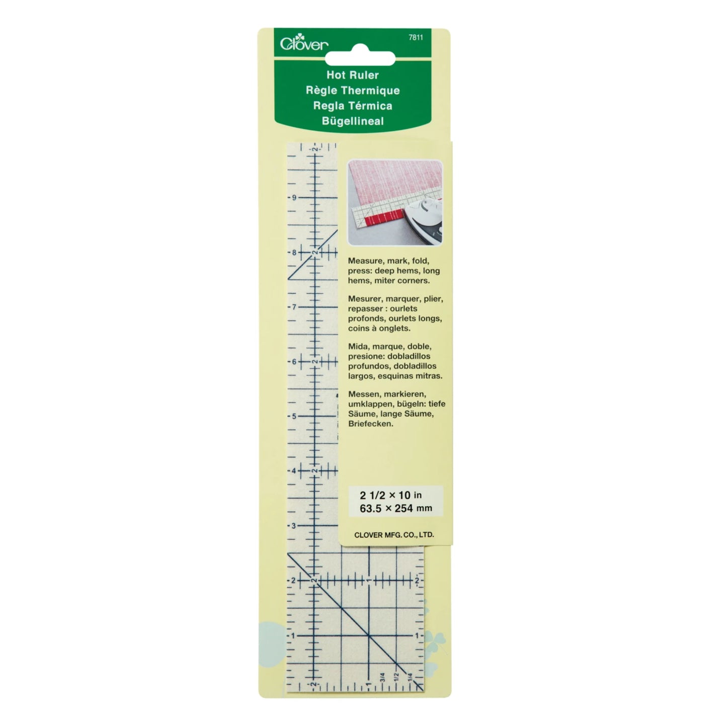 A Clover Hot Ruler, size 2 1/2 x 10 in (63.5 x 254 mm), shown in its original retail packaging.