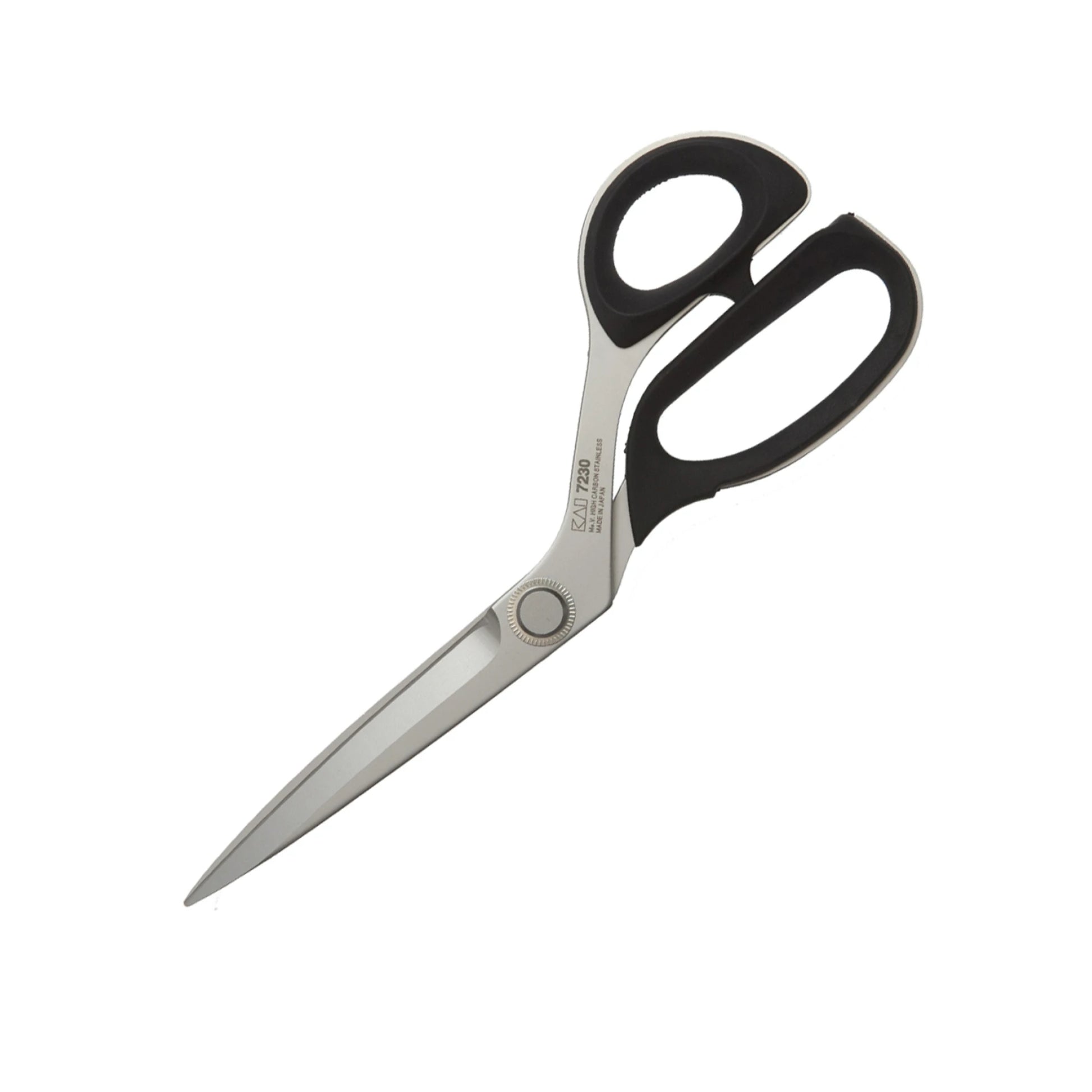 Pair of scissors with black handles on a white background