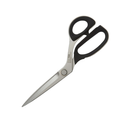 Pair of scissors with black handles on a white background