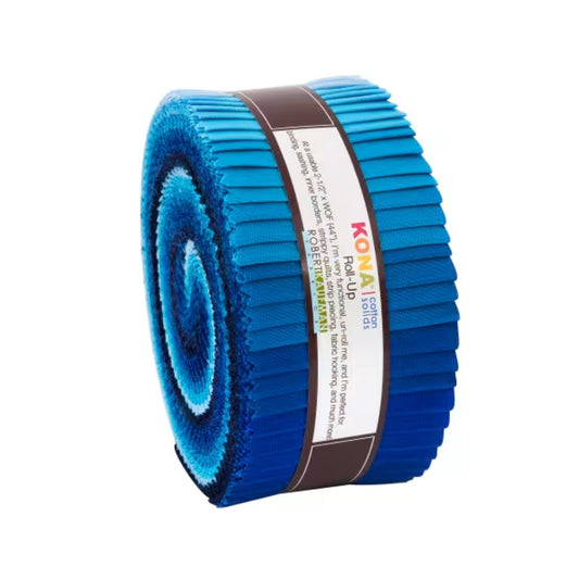 Kona Cotton Solids 2 1/2 strips Roll-up in Waterfall, 40 pieces, from Robert Kaufman