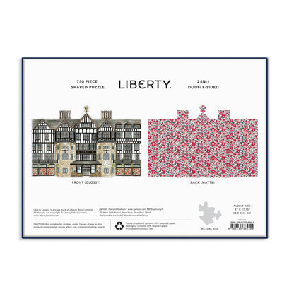 Liberty 750-piece shaped puzzle packaging showing the front and back matte designs on a white background with a thin blue border.