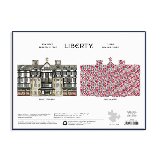 Liberty 750-piece shaped puzzle packaging showing the front and back matte designs on a white background with a thin blue border.