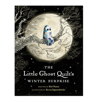 Book cover of 'The Little Ghost Quilt's Winter Surprise' with a ghost character on a moonlit background.