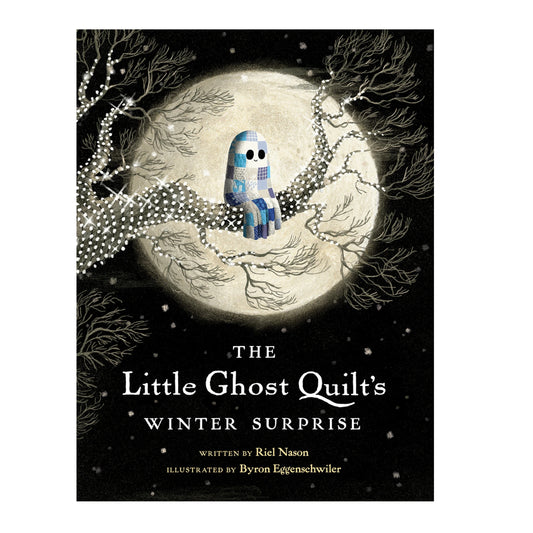 Book cover of 'The Little Ghost Quilt's Winter Surprise' with a ghost character on a moonlit background.