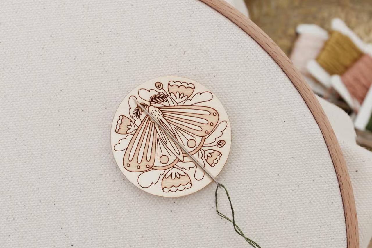 Magnetic Wooden Needle Minder w/ Moth Engraving, by oh, little wren