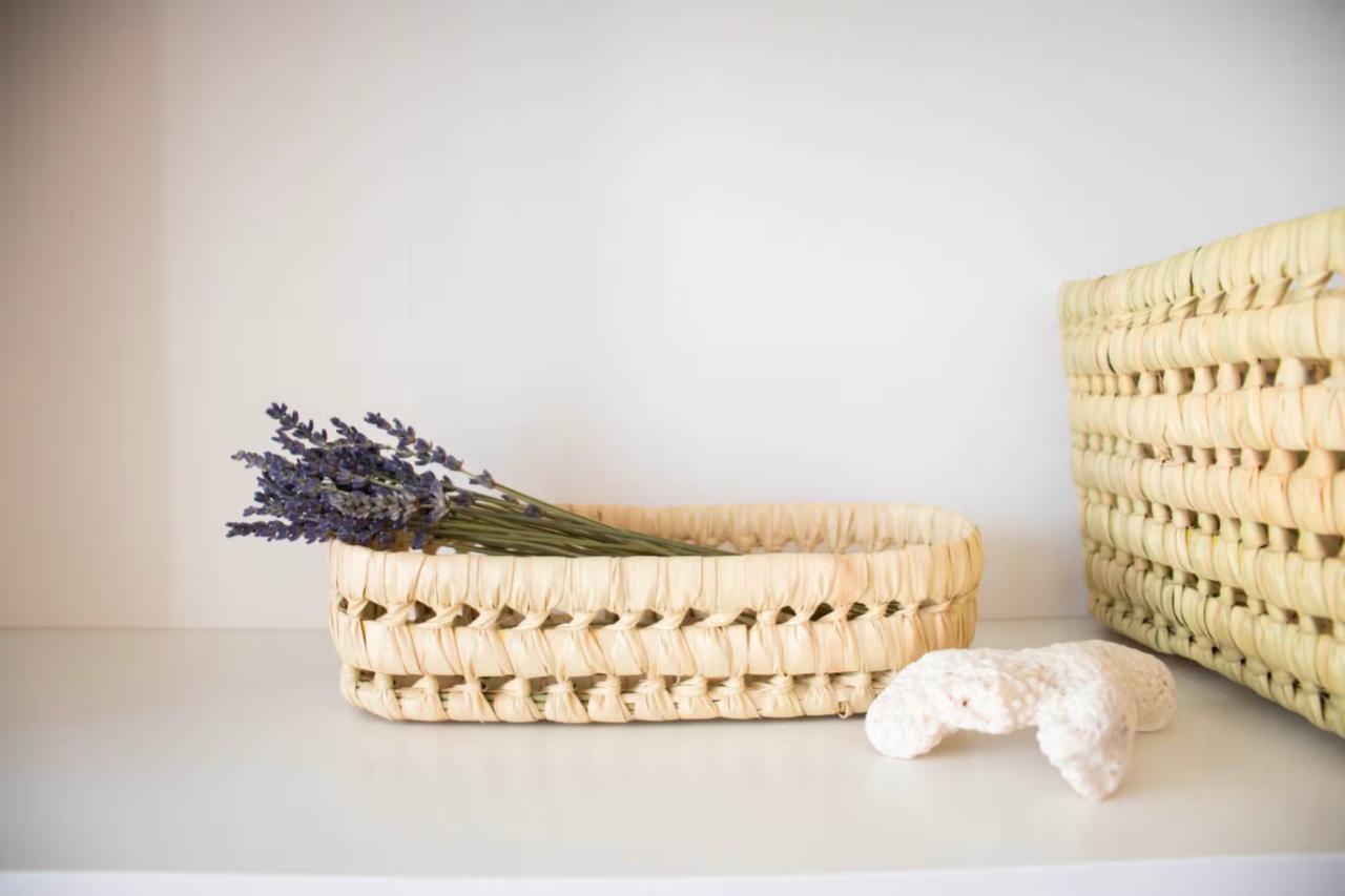 Palm Leaf Open Weave Basket, rectangle, by SOCCO Designs