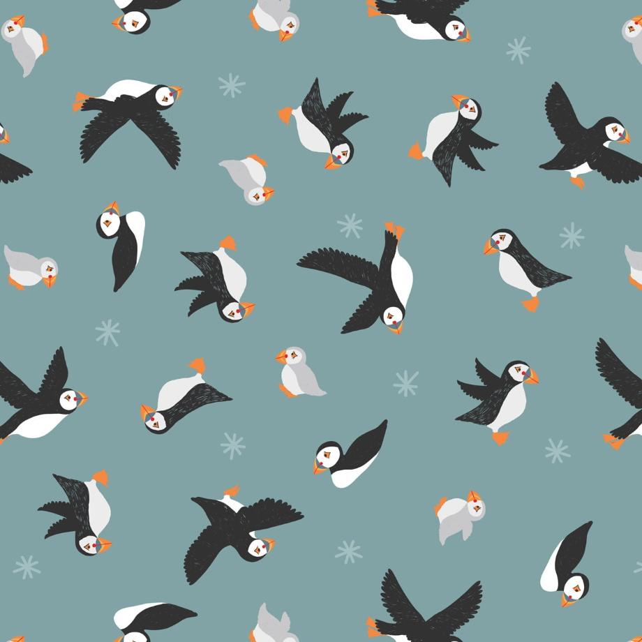 Puffins in Blue Fabric Swatch