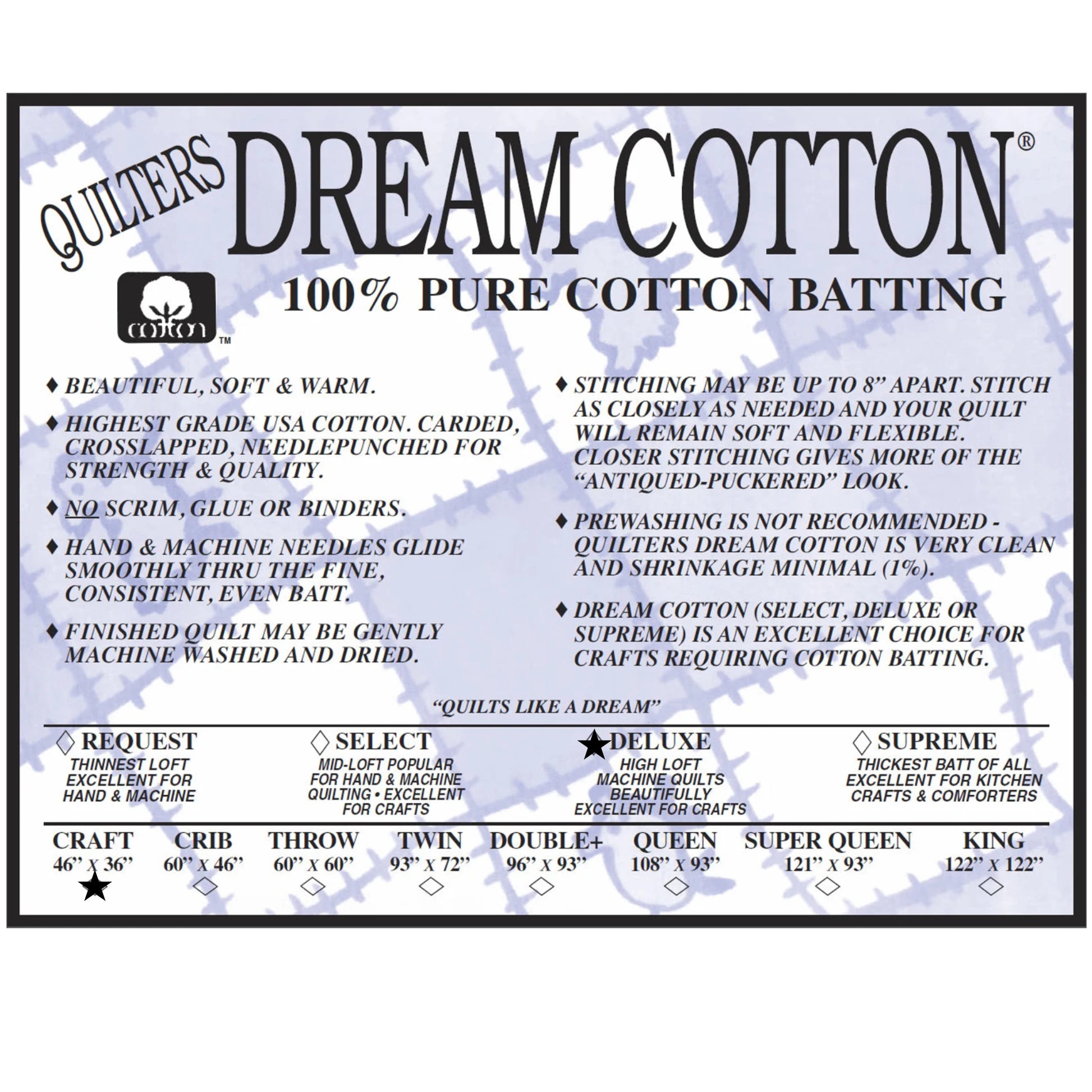 Quilters Dream Natural Cotton Batting, Craft