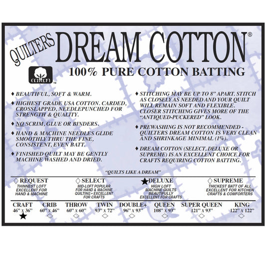 Quilters Dream Natural Cotton Batting, Craft