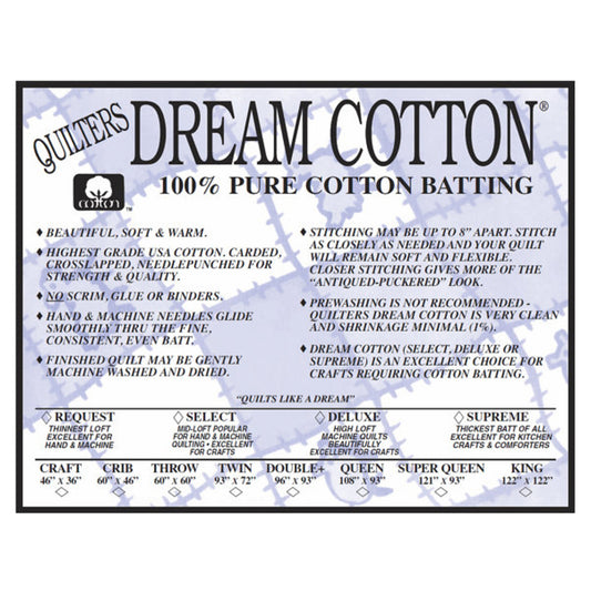Quilters Dream Deluxe Cotton Batting Label