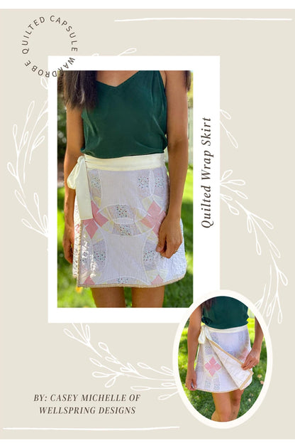 Quilted wrap skirt worn by a person with a neutral background