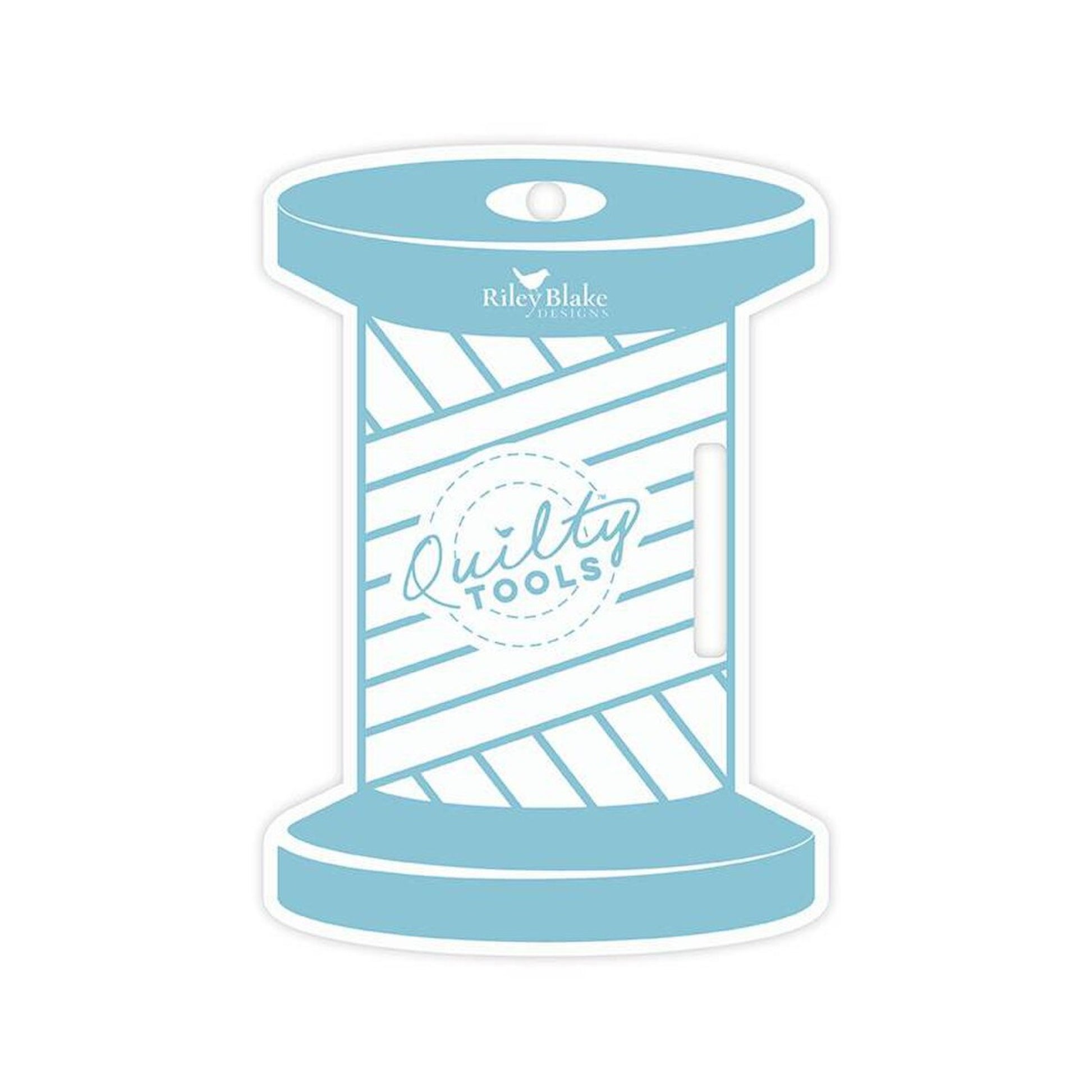 Blue spool of thread with 'Riley Blake Designs' and 'Quilty Tools' branding on a white background
